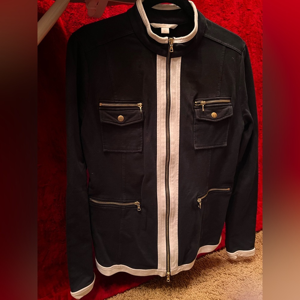 Boston Proper Black Jacket with White Trim and matching pants. Sold set.